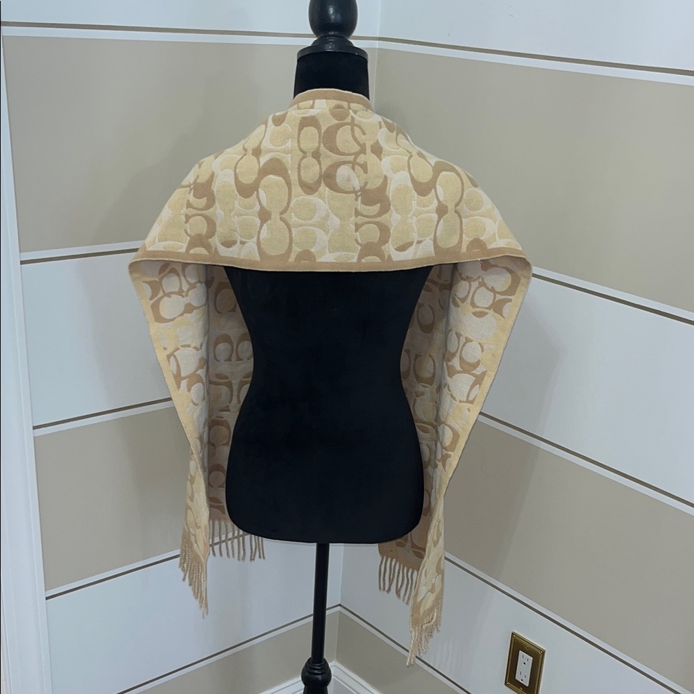 Coach Beige and Cream Logo Scarf